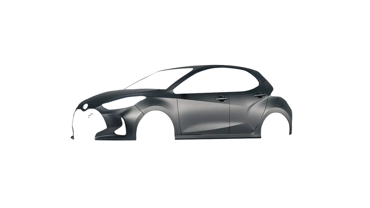 Mazda 2 Hybrid 2022 wrapped in Black Rock Grey (Avery Dennison SW900-823-M), front three-quarter view