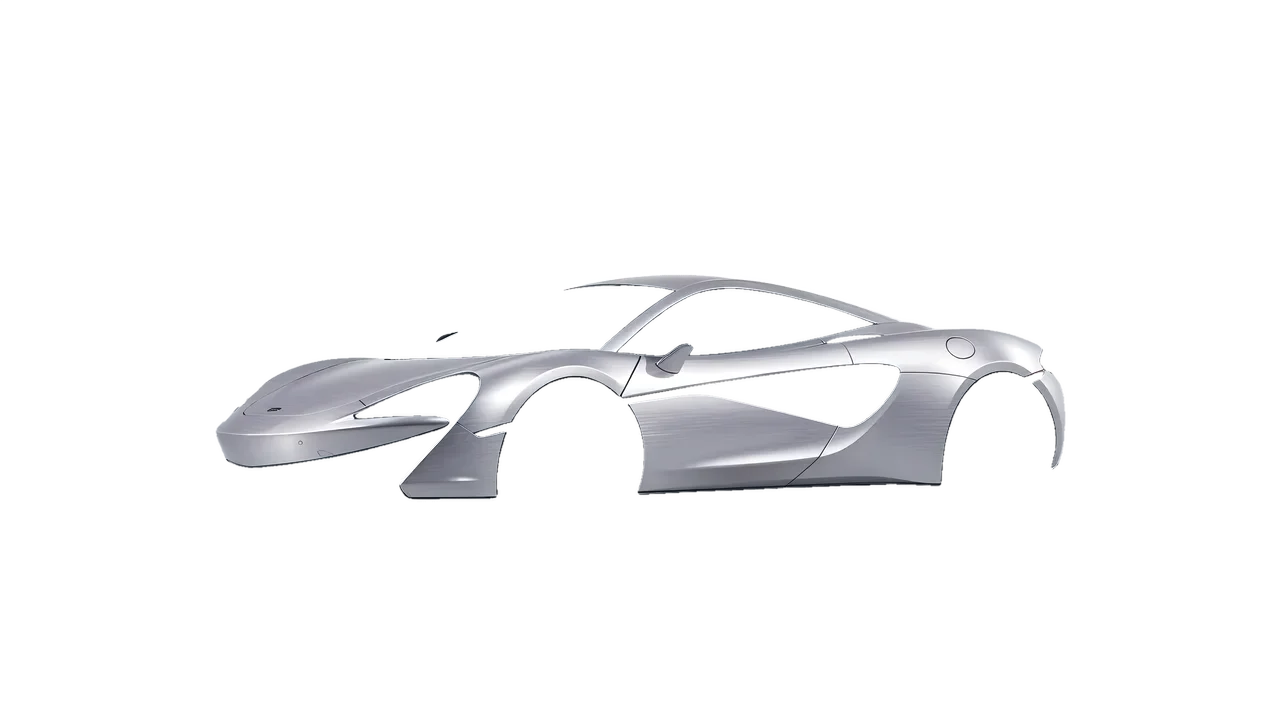 McLaren 570S 2020 wrapped in Brushed Aluminum (Avery Dennison SW900-812-X), front three-quarter view