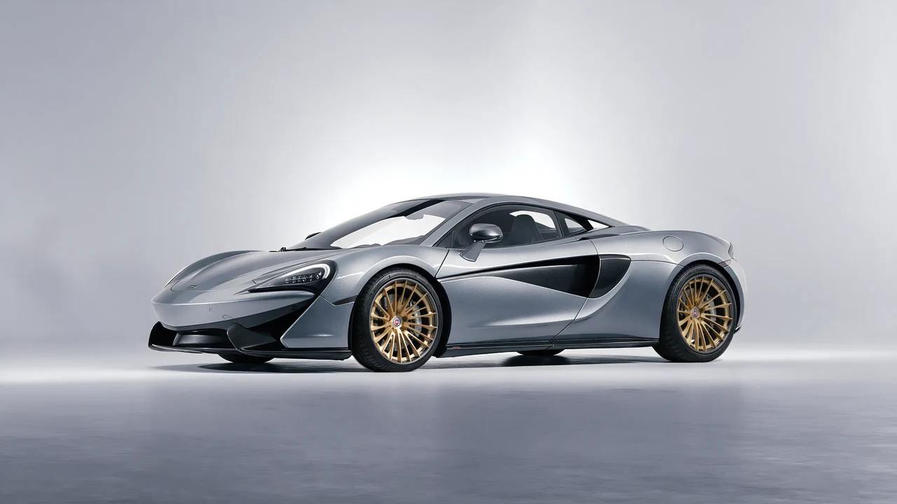 McLaren 570S 2020 on HRE Performance Wheels S209H forged wheels, front three-quarter view