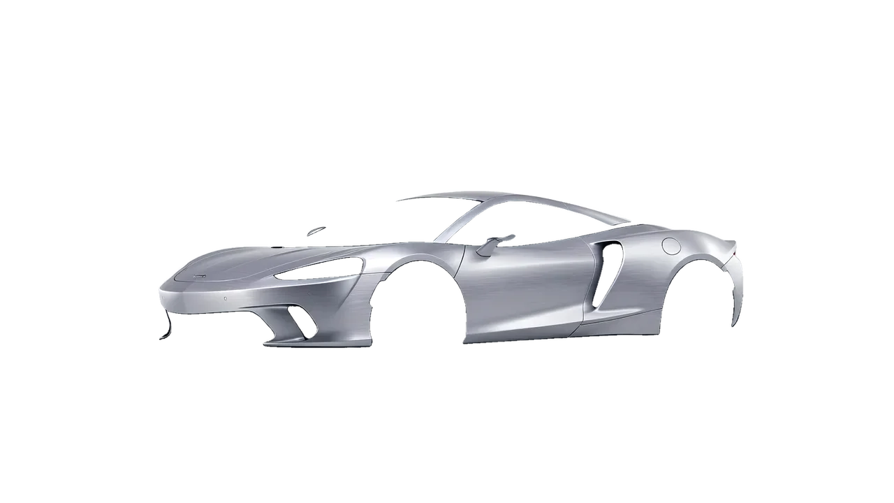 McLaren GT 2022 wrapped in Brushed Aluminum (Avery Dennison SW900-812-X), front three-quarter view