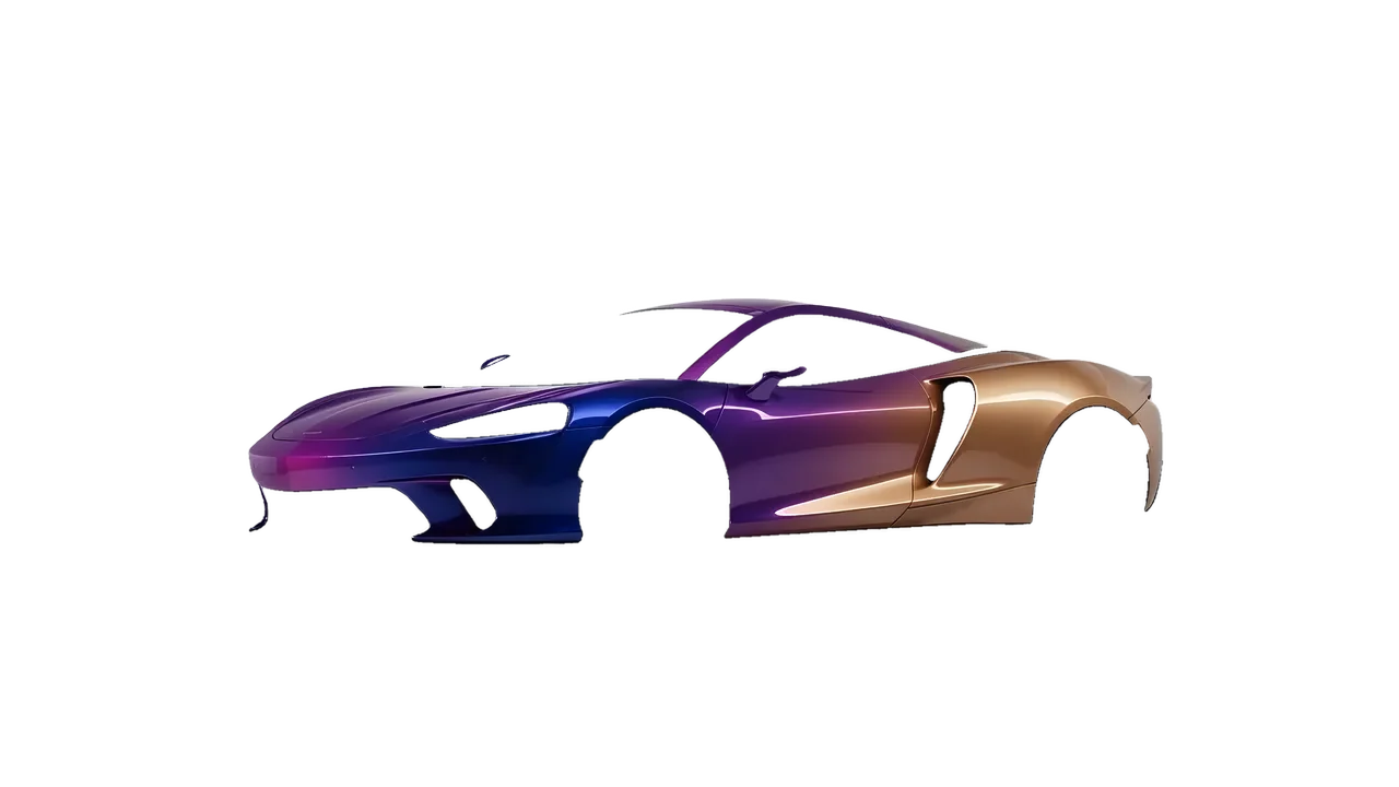 McLaren GT 2022 wrapped in Gloss Flip Deep Space (3M GP278), front three-quarter view