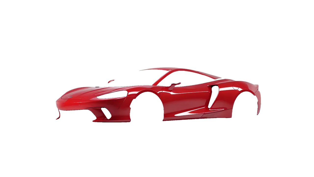 McLaren GT 2022 wrapped in Hot Rod Red (3M G13), front three-quarter view