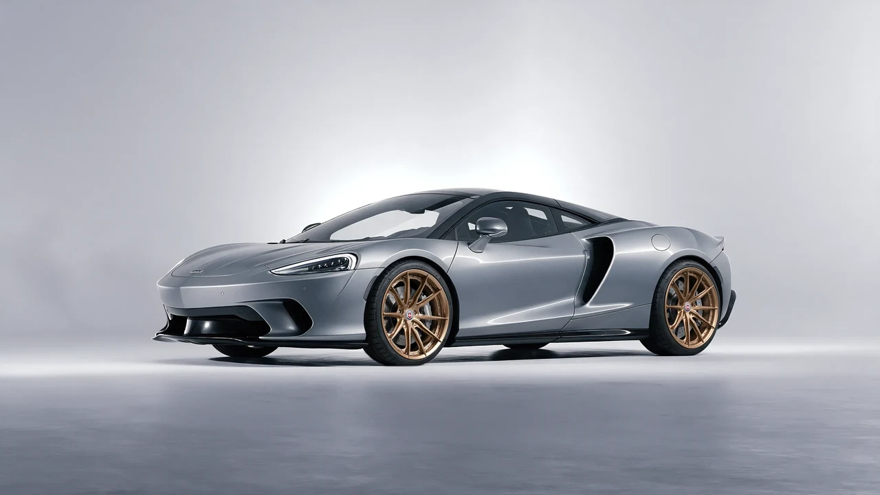 McLaren GT 2022 on HRE Performance Wheels S104SC forged wheels, front three-quarter view