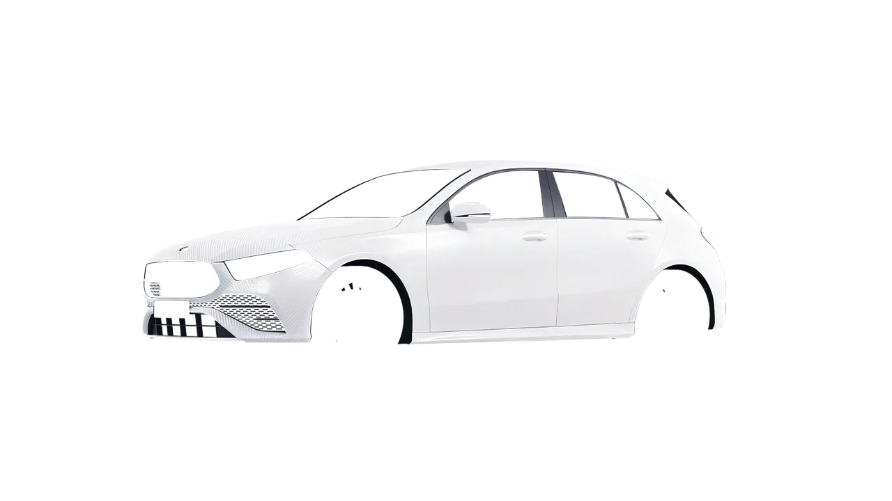 Mercedes-Benz A-Class AMG 2023 wrapped in Carbon Fiber White (Avery Dennison SW900-115-X), front three-quarter view