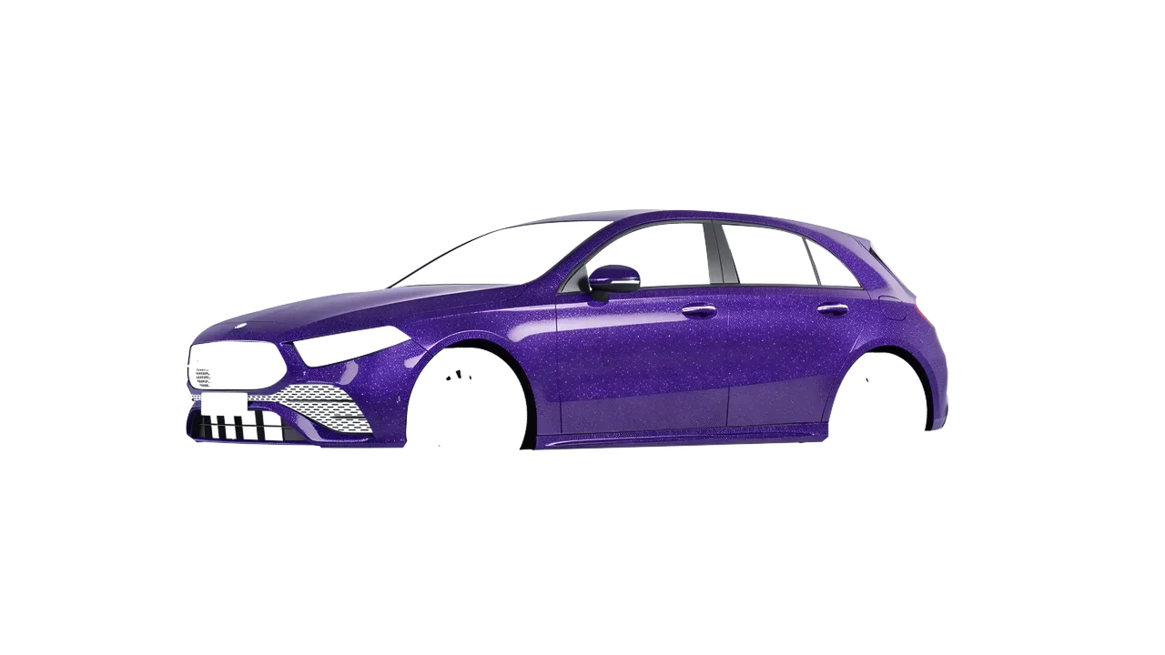 Mercedes-Benz A-Class AMG 2023 wrapped in Purple (Avery Dennison SW900-587-D), front three-quarter view