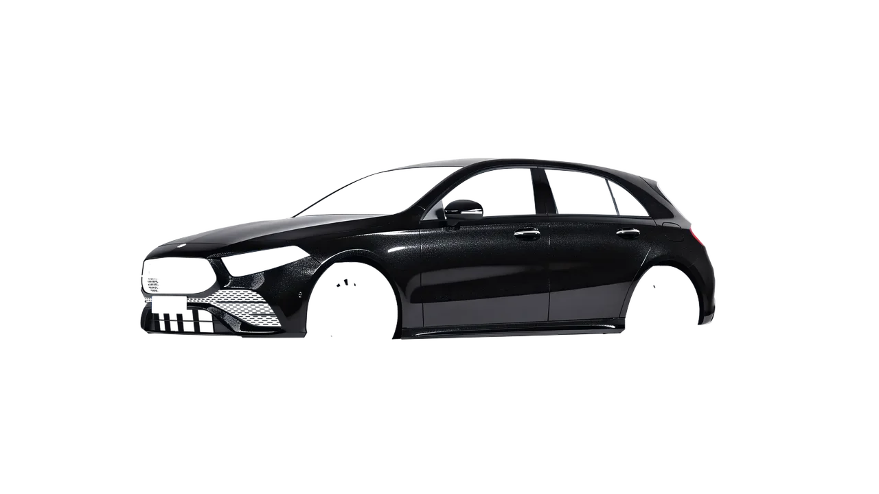 Mercedes-Benz A-Class AMG 2023 wrapped in Mystery Black (Avery Dennison SW900-184-M), front three-quarter view