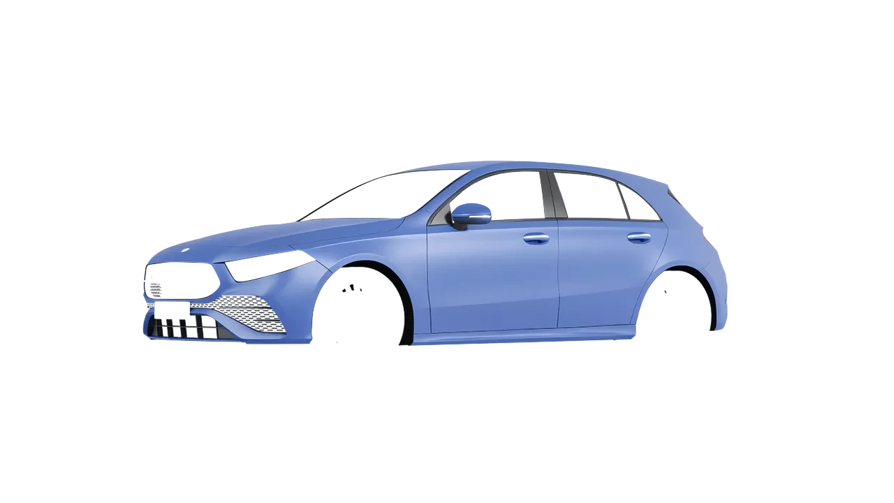 Mercedes-Benz A-Class AMG 2023 wrapped in Dreamline Blue (Avery Dennison SW900-616-O), front three-quarter view