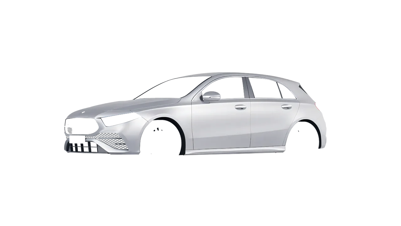Mercedes-Benz A-Class AMG 2023 wrapped in Matte Silver (3M M21), front three-quarter view