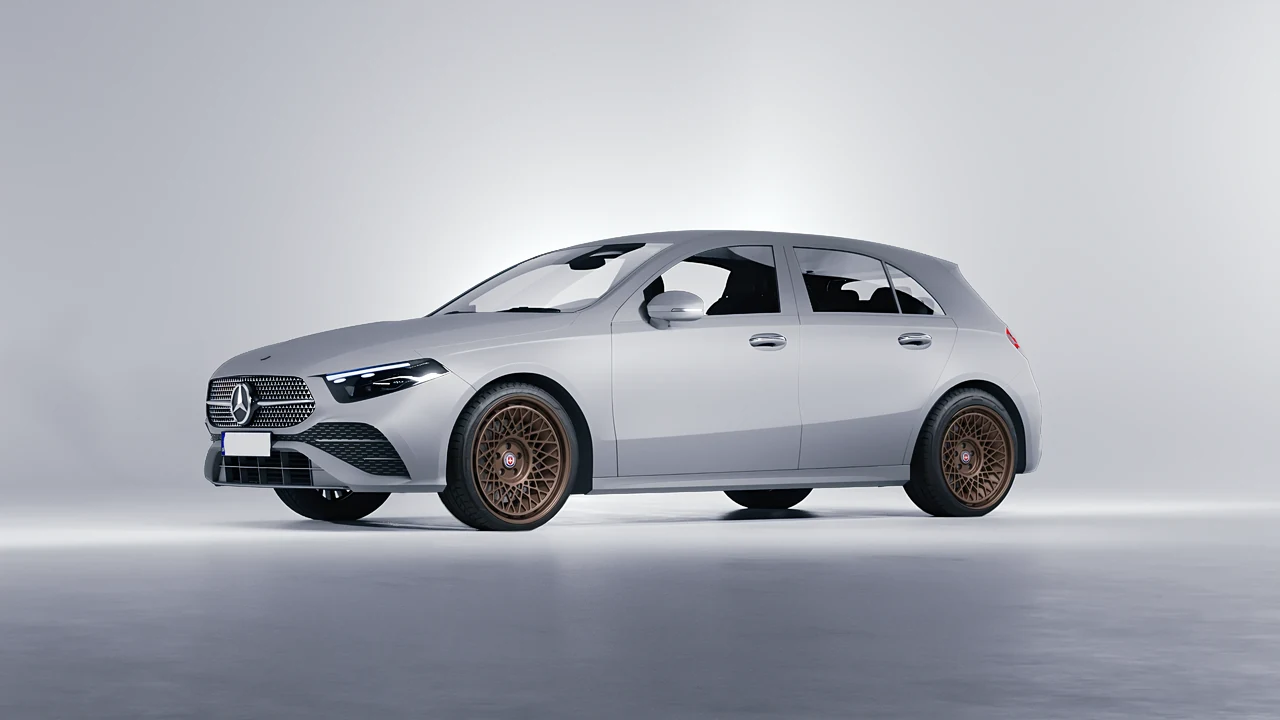 Mercedes-Benz A-Class AMG 2023 on HRE Performance Wheels 501-GTM forged wheels, front three-quarter view
