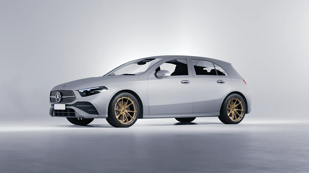 Mercedes-Benz A-Class AMG 2023 on HRE Performance Wheels S204H forged wheels, front three-quarter view