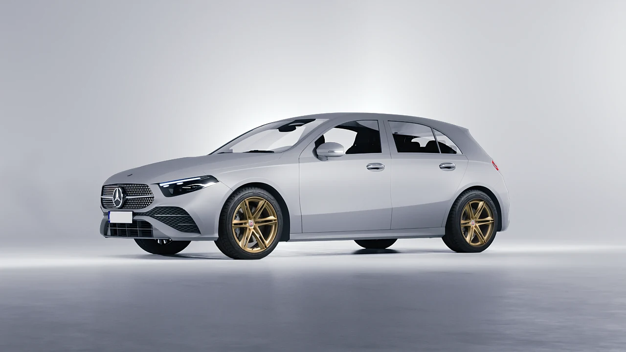 Mercedes-Benz A-Class AMG 2023 on HRE Performance Wheels S267H forged wheels, front three-quarter view