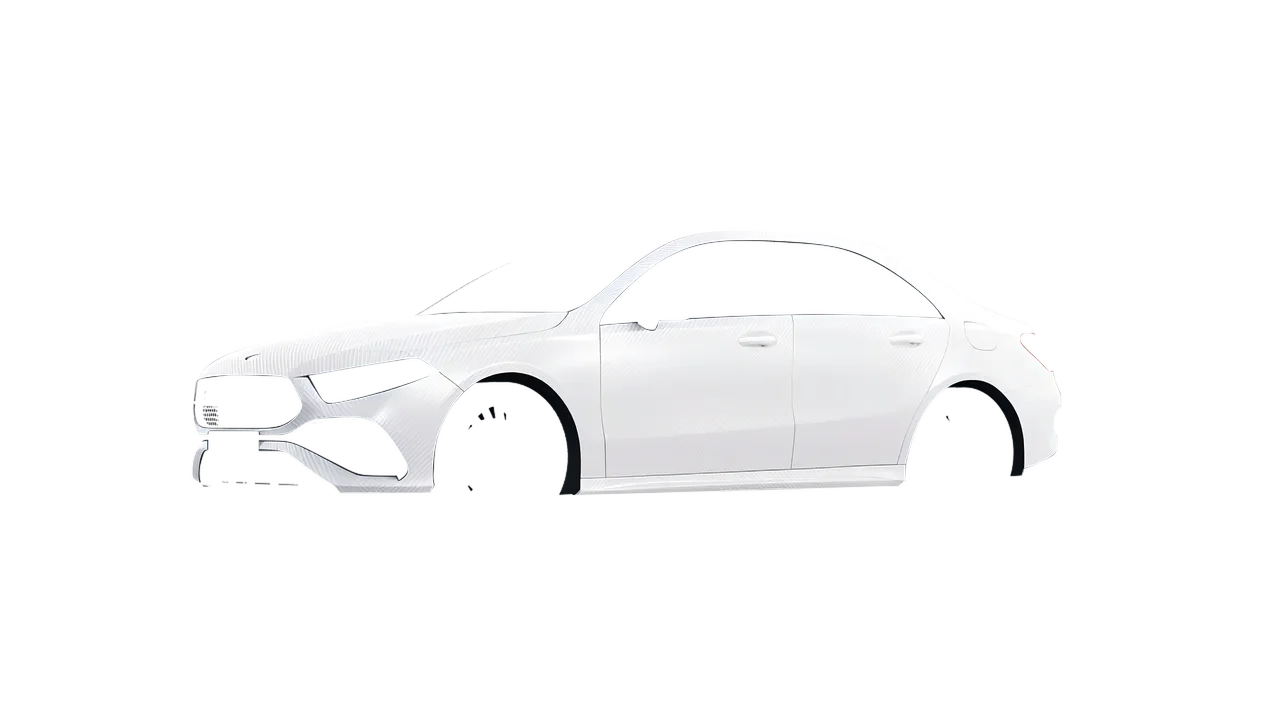 Mercedes-Benz A-Class Sedan AMG 2023 wrapped in Carbon Fiber White (Avery Dennison SW900-115-X), front three-quarter view