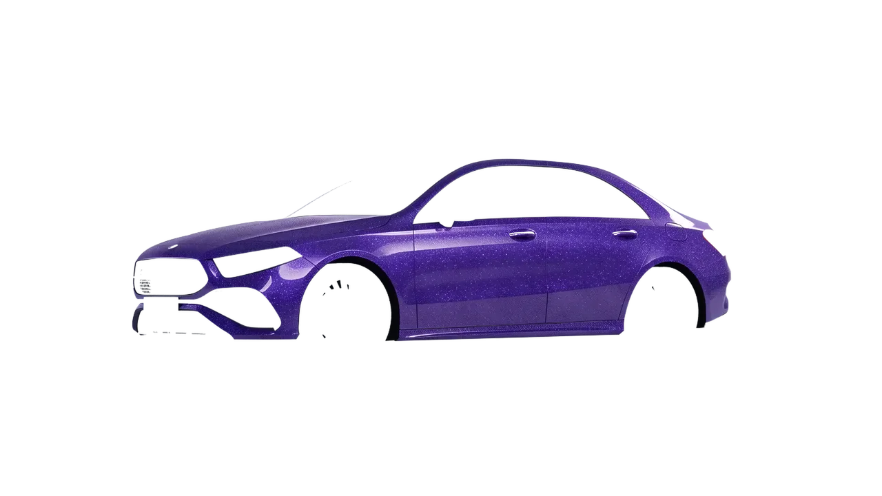 Mercedes-Benz A-Class Sedan AMG 2023 wrapped in Purple (Avery Dennison SW900-587-D), front three-quarter view