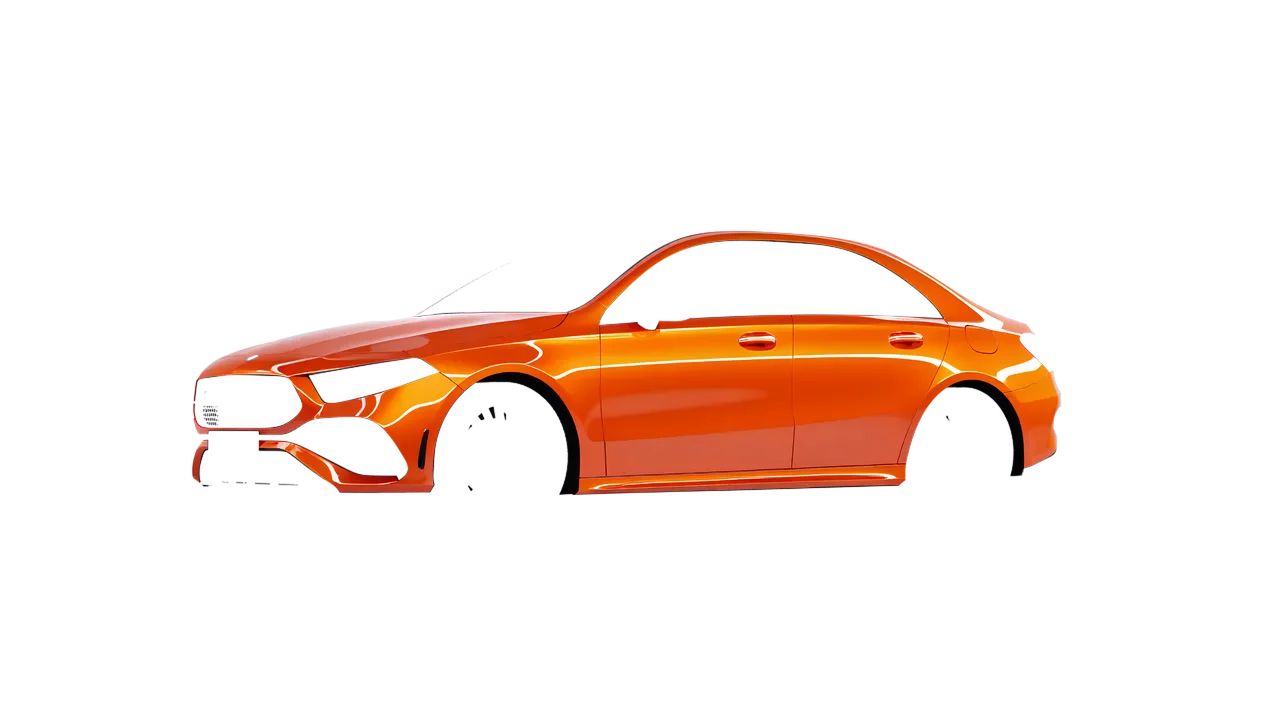 Mercedes-Benz A-Class Sedan AMG 2023 wrapped in Fiery Orange (3M G364), front three-quarter view