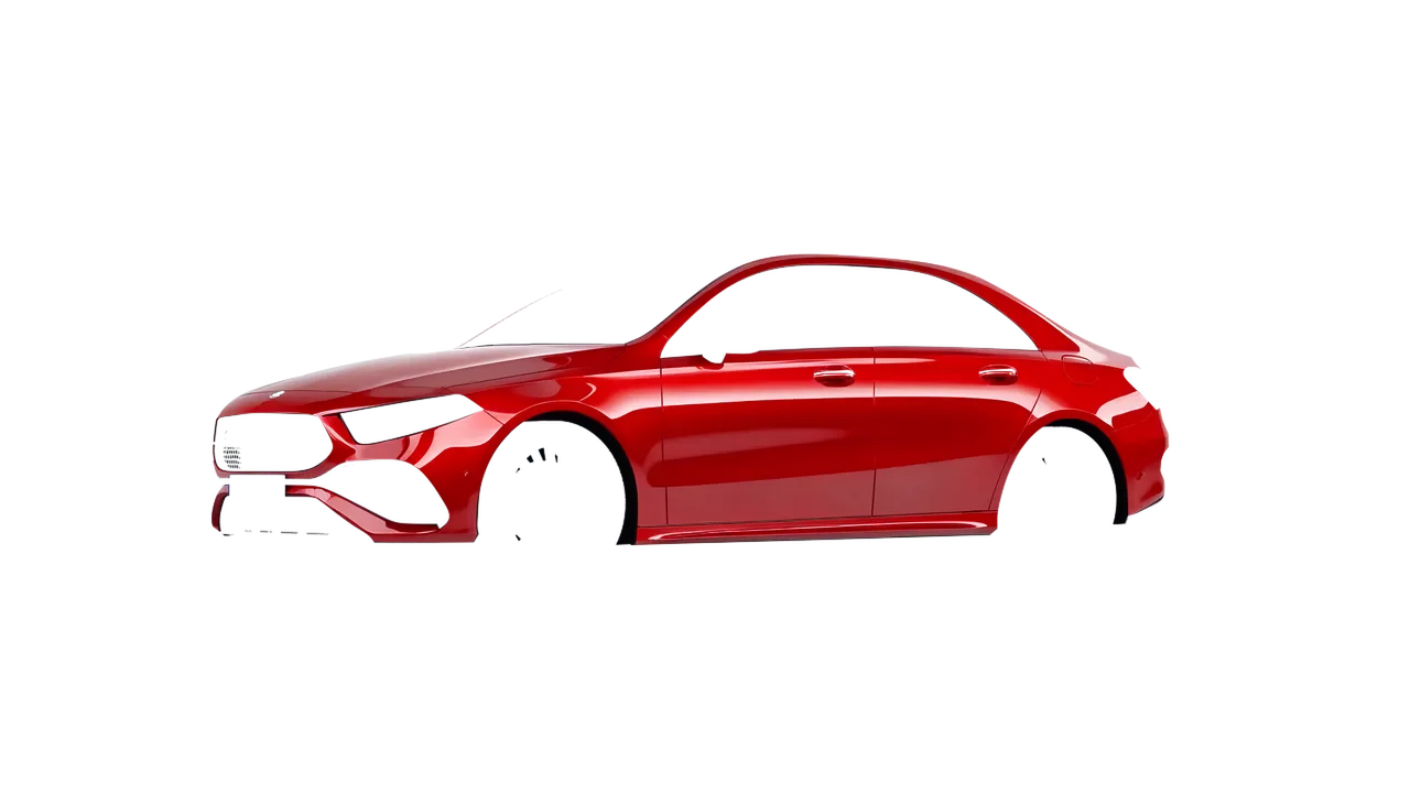 Mercedes-Benz A-Class Sedan AMG 2023 wrapped in Hot Rod Red (3M G13), front three-quarter view