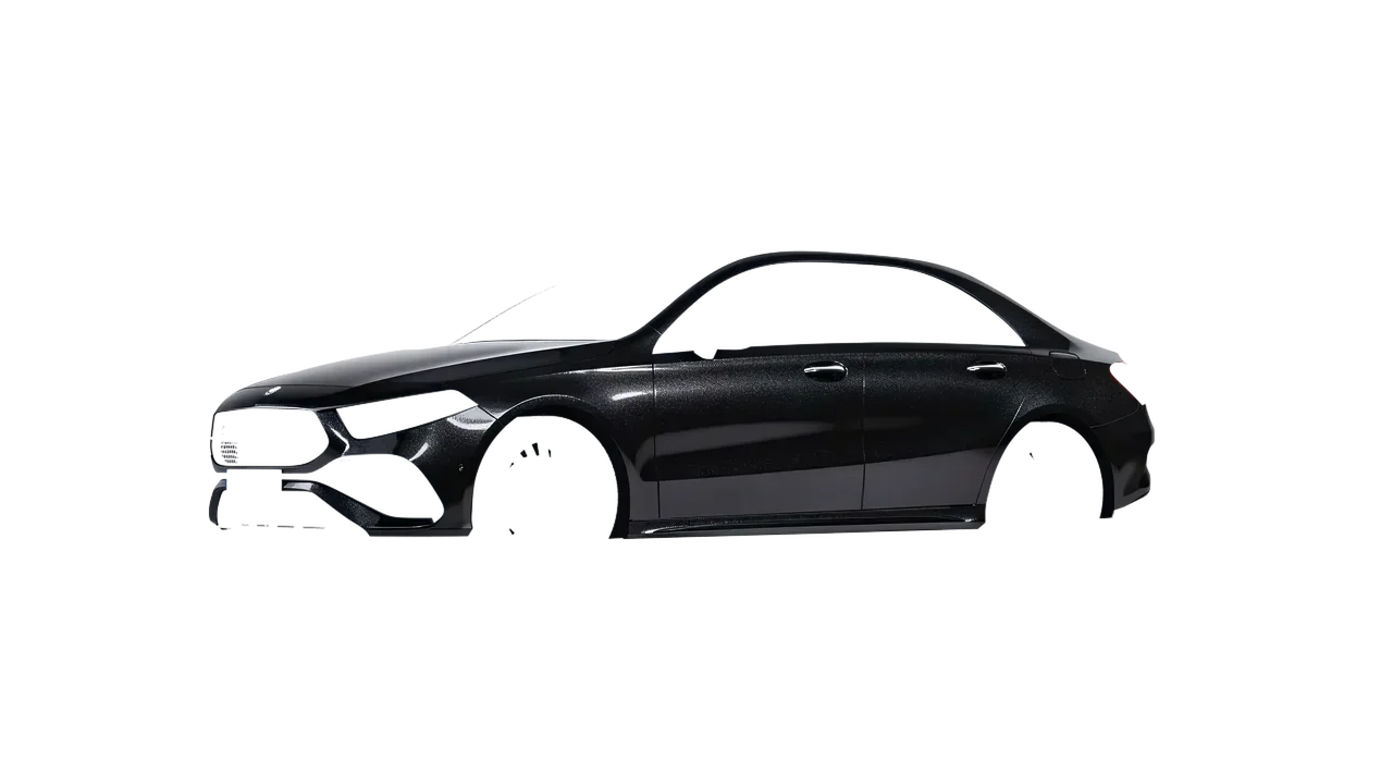 Mercedes-Benz A-Class Sedan AMG 2023 wrapped in Mystery Black (Avery Dennison SW900-184-M), front three-quarter view