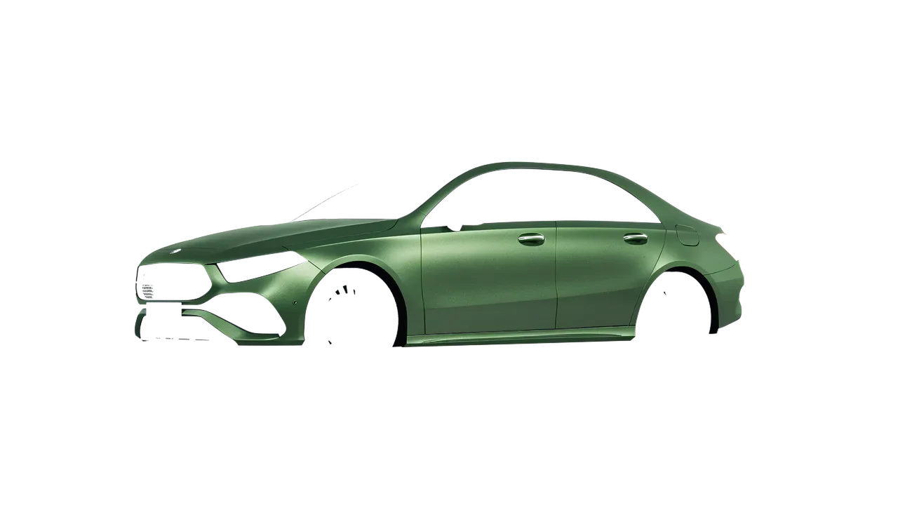 Mercedes-Benz A-Class Sedan AMG 2023 wrapped in Apple Green (Avery Dennison SW900-745-M), front three-quarter view