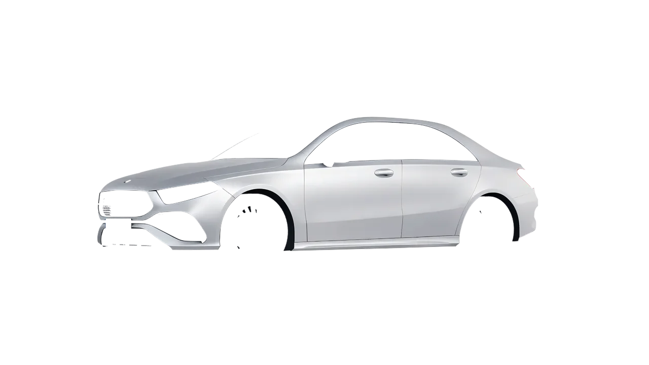 Mercedes-Benz A-Class Sedan AMG 2023 wrapped in Matte Silver (3M M21), front three-quarter view