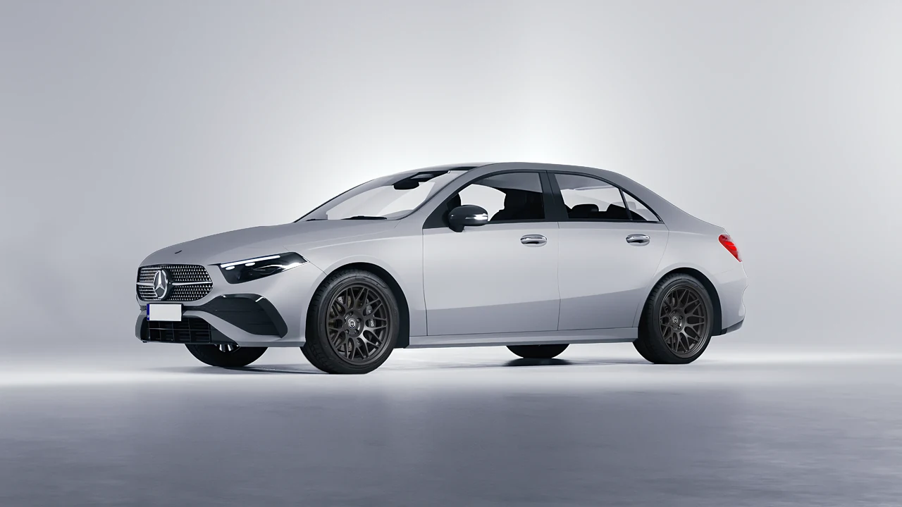 Mercedes-Benz A-Class Sedan AMG 2023 on HRE Performance Wheels 300-GT forged wheels, front three-quarter view