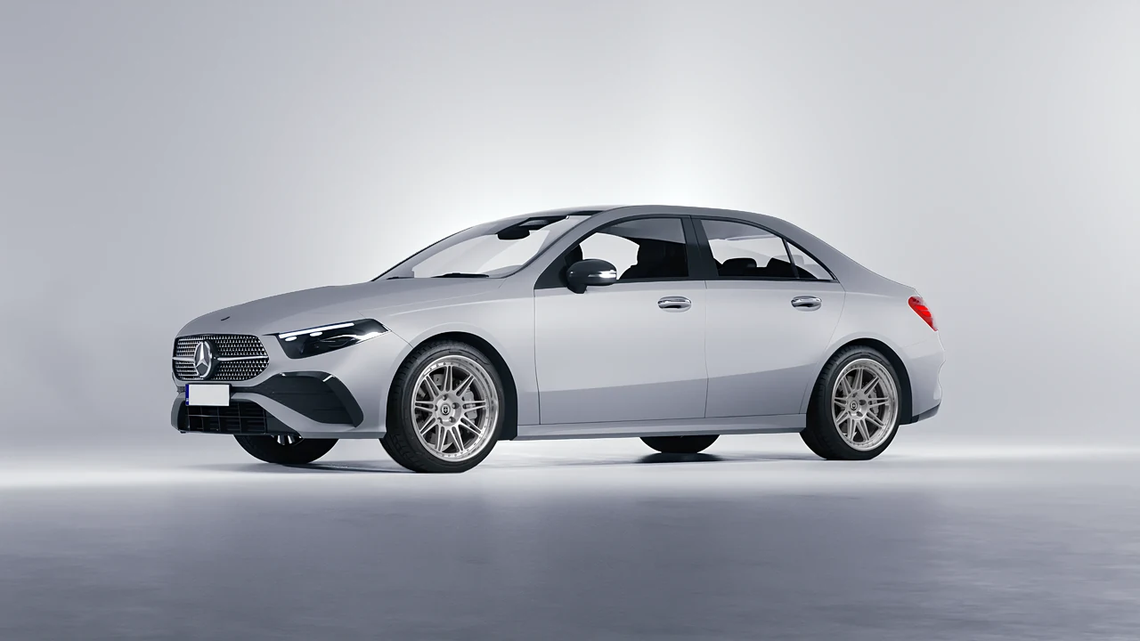 Mercedes-Benz A-Class Sedan AMG 2023 on HRE Performance Wheels 301 forged wheels, front three-quarter view