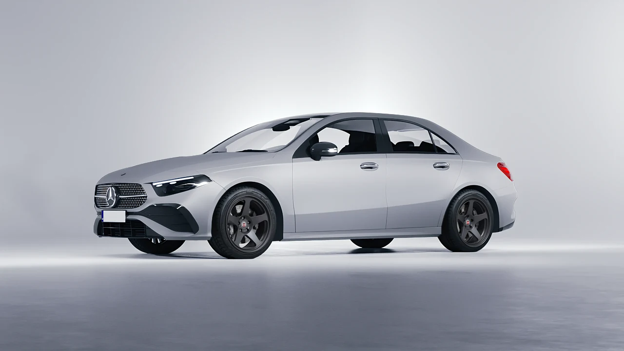 Mercedes-Benz A-Class Sedan AMG 2023 on HRE Performance Wheels 305-GT forged wheels, front three-quarter view