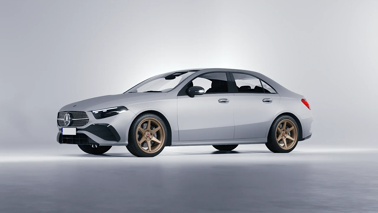 Mercedes-Benz A-Class Sedan AMG 2023 on HRE Performance Wheels 306-GTS forged wheels, front three-quarter view