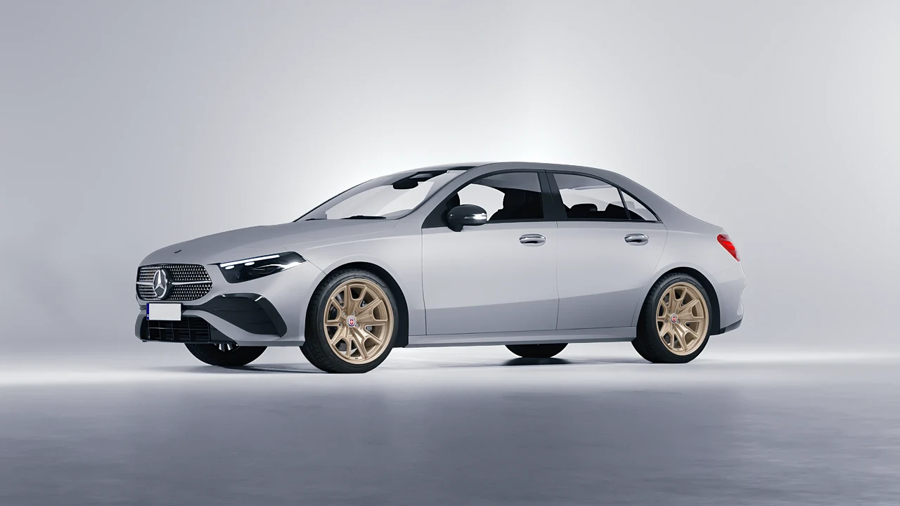 Mercedes-Benz A-Class Sedan AMG 2023 on HRE Performance Wheels 427M forged wheels, front three-quarter view