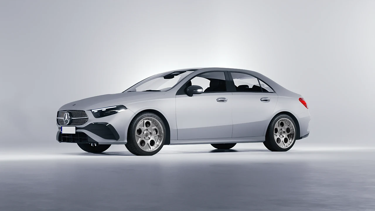 Mercedes-Benz A-Class Sedan AMG 2023 on HRE Performance Wheels 454 forged wheels, front three-quarter view