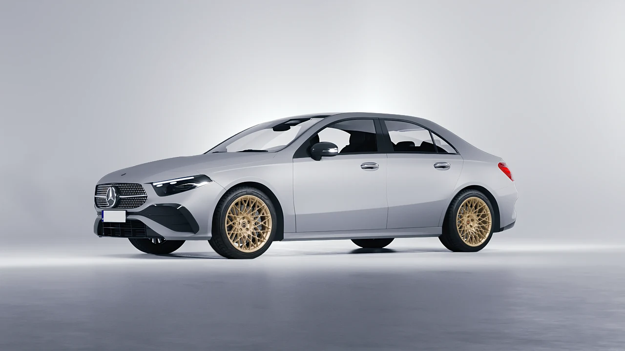 Mercedes-Benz A-Class Sedan AMG 2023 on HRE Performance Wheels 501M forged wheels, front three-quarter view