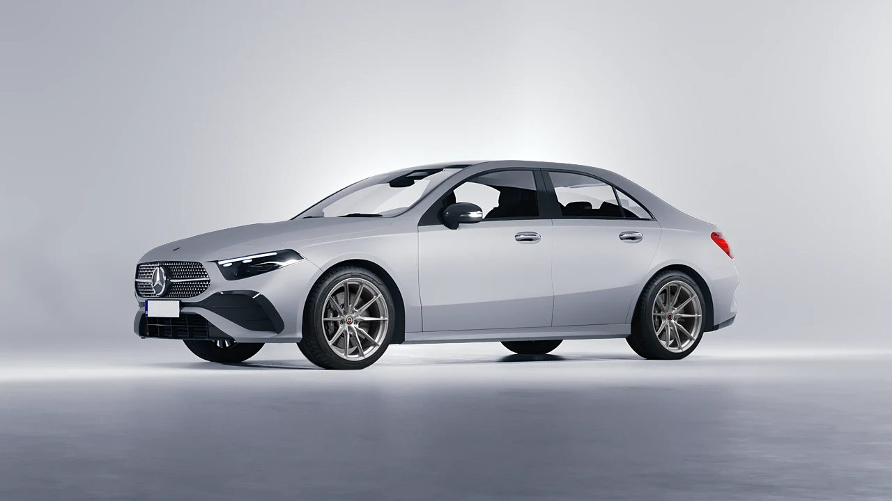 Mercedes-Benz A-Class Sedan AMG 2023 on HRE Performance Wheels P104SC forged wheels, front three-quarter view