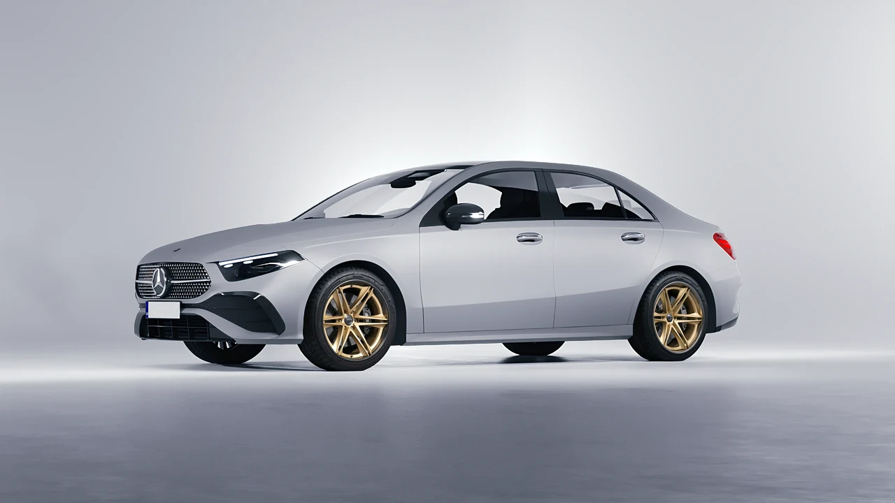 Mercedes-Benz A-Class Sedan AMG 2023 on HRE Performance Wheels S267H forged wheels, front three-quarter view