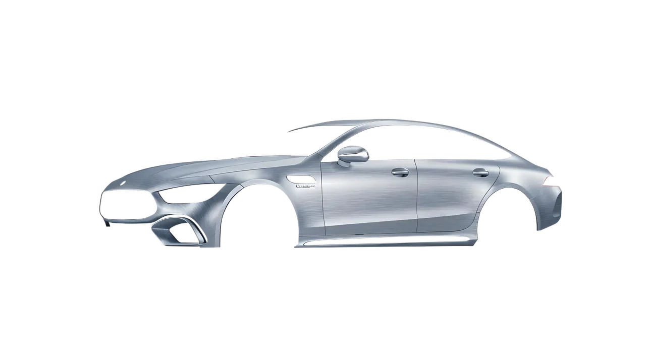 Mercedes-Benz AMG GT 63 2023 wrapped in Brushed Aluminum (Avery Dennison SW900-812-X), front three-quarter view