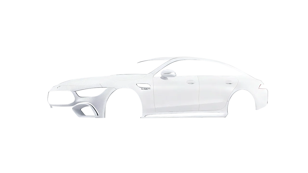 Mercedes-Benz AMG GT 63 2023 wrapped in Carbon Fiber White (Avery Dennison SW900-115-X), front three-quarter view