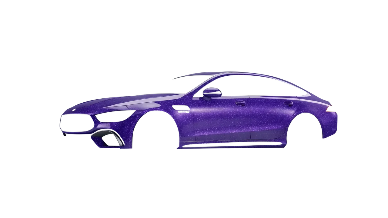 Mercedes-Benz AMG GT 63 2023 wrapped in Purple (Avery Dennison SW900-587-D), front three-quarter view