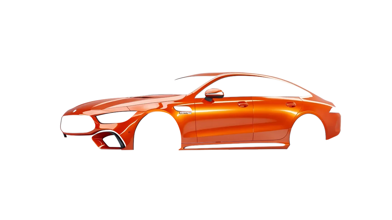 Mercedes-Benz AMG GT 63 2023 wrapped in Fiery Orange (3M G364), front three-quarter view