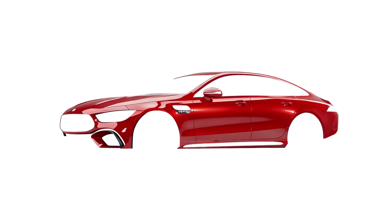Mercedes-Benz AMG GT 63 2023 wrapped in Hot Rod Red (3M G13), front three-quarter view