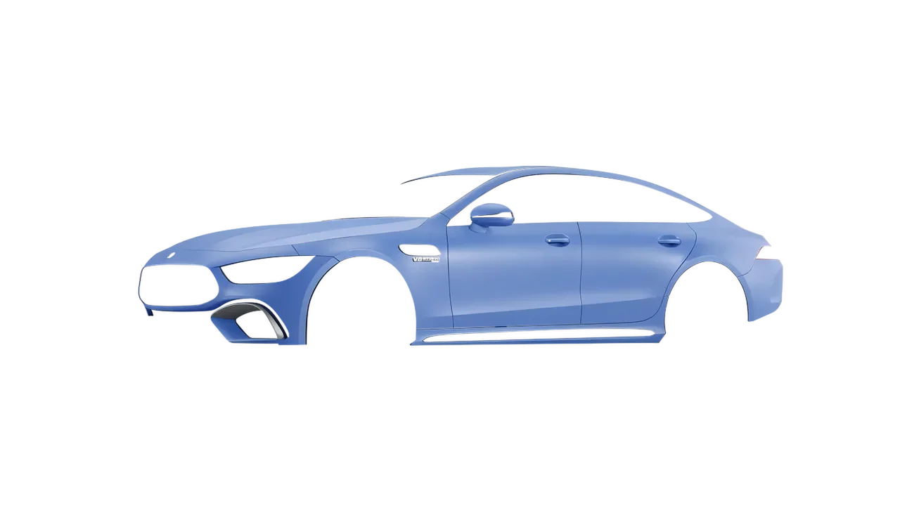 Mercedes-Benz AMG GT 63 2023 wrapped in Dreamline Blue (Avery Dennison SW900-616-O), front three-quarter view