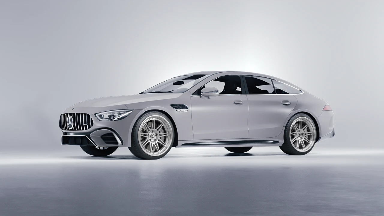 Mercedes-Benz AMG GT 63 2023 on HRE Performance Wheels 301 forged wheels, front three-quarter view