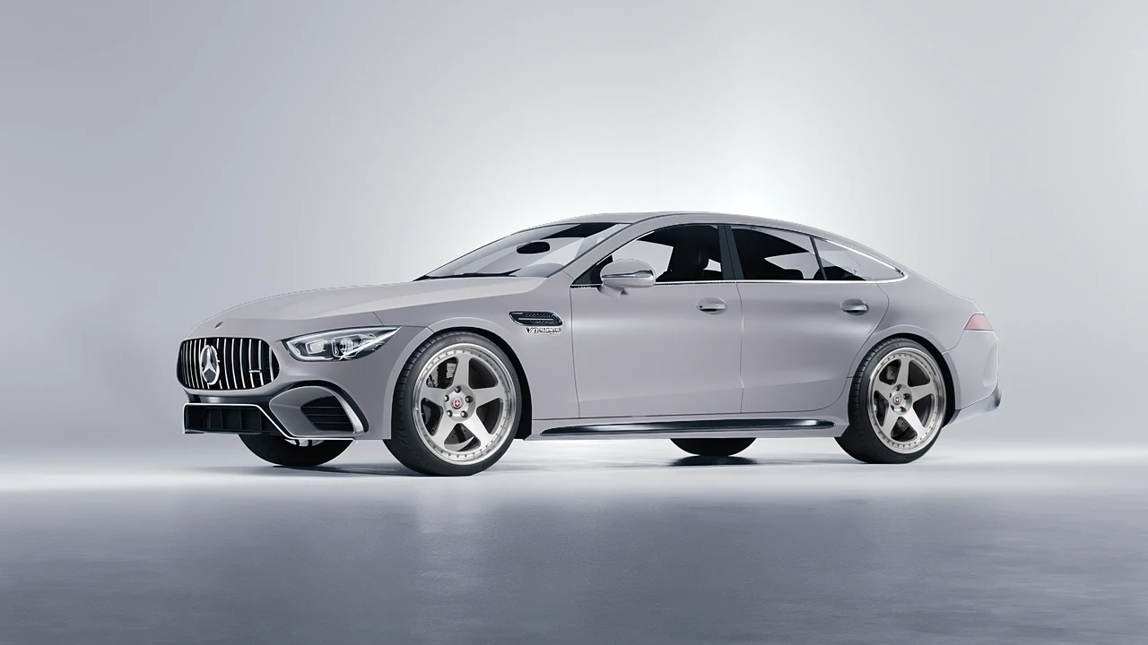 Mercedes-Benz AMG GT 63 2023 on HRE Performance Wheels 305 forged wheels, front three-quarter view