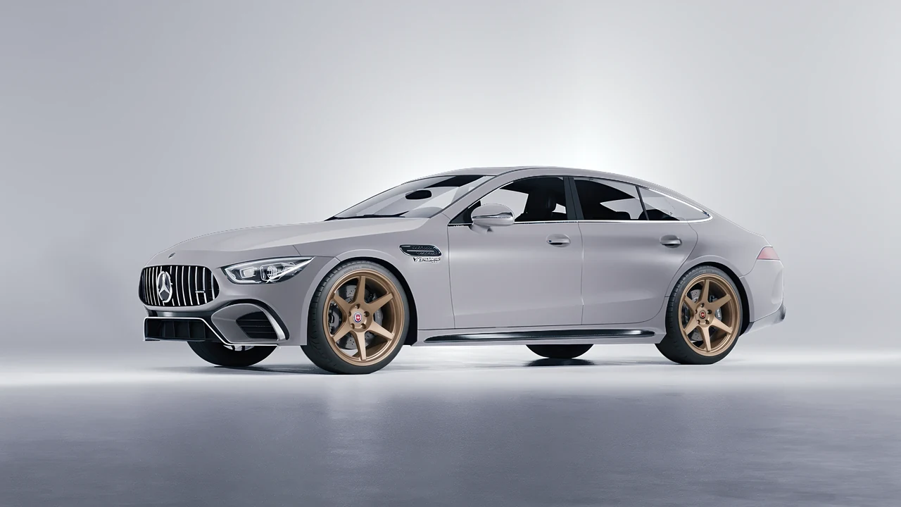 Mercedes-Benz AMG GT 63 2023 on HRE Performance Wheels 306-GTS forged wheels, front three-quarter view