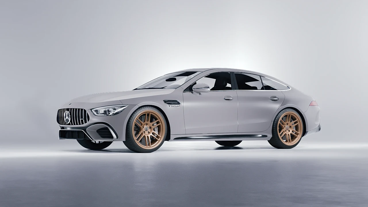 Mercedes-Benz AMG GT 63 2023 on HRE Performance Wheels 312-GTS forged wheels, front three-quarter view