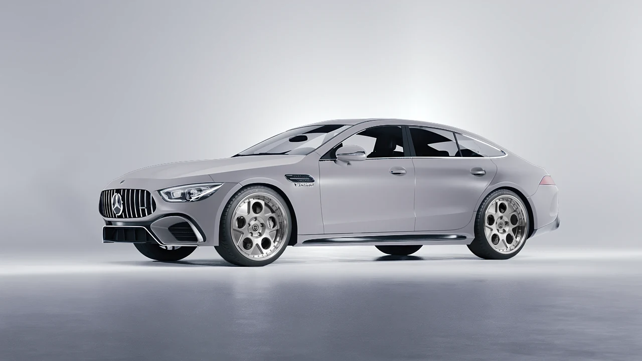 Mercedes-Benz AMG GT 63 2023 on HRE Performance Wheels 454 forged wheels, front three-quarter view