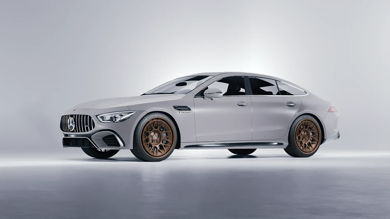 Mercedes-Benz AMG GT 63 2023 on HRE Performance Wheels 500-GTM forged wheels, front three-quarter view