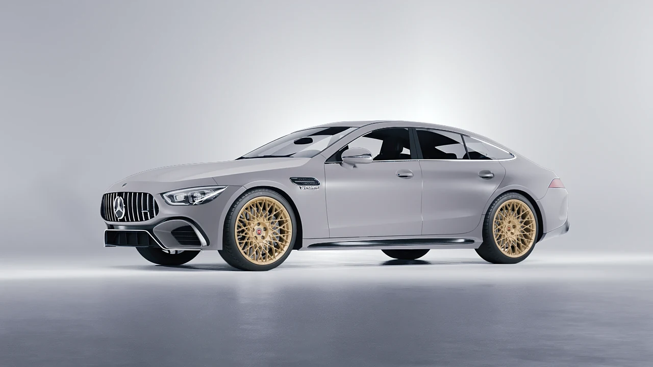Mercedes-Benz AMG GT 63 2023 on HRE Performance Wheels 501M forged wheels, front three-quarter view