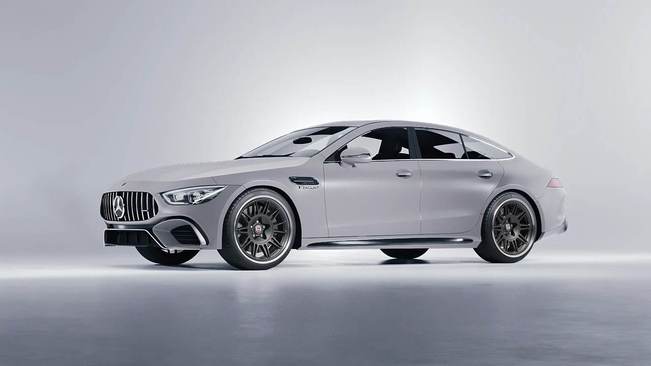 Mercedes-Benz AMG GT 63 2023 on HRE Performance Wheels 528 forged wheels, front three-quarter view