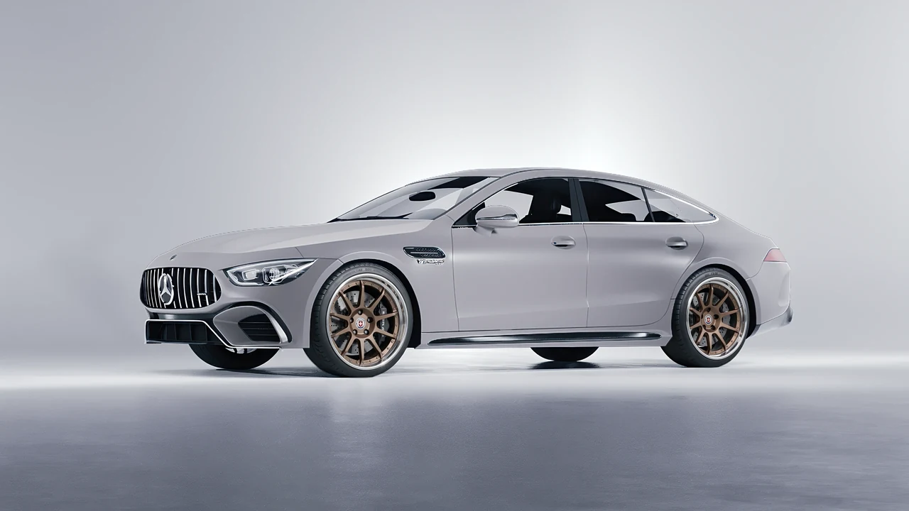 Mercedes-Benz AMG GT 63 2023 on HRE Performance Wheels C103 forged wheels, front three-quarter view