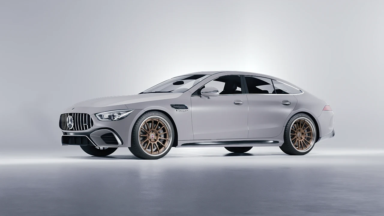 Mercedes-Benz AMG GT 63 2023 on HRE Performance Wheels C109 forged wheels, front three-quarter view