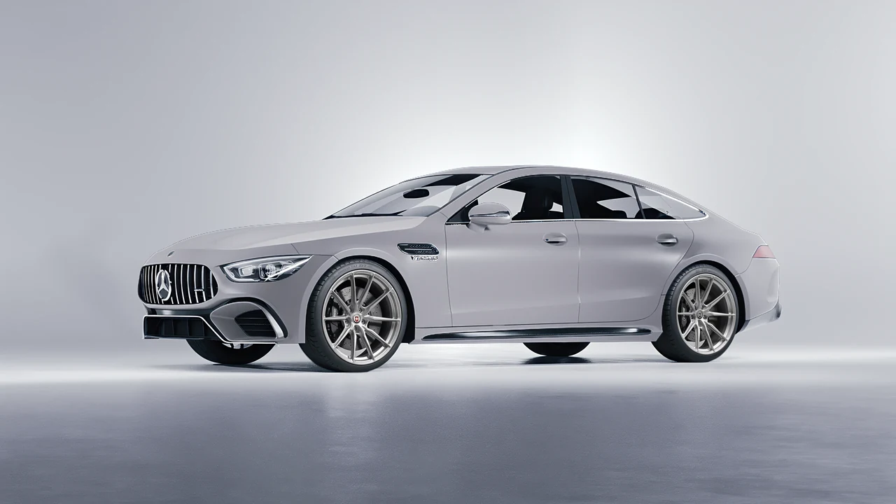 Mercedes-Benz AMG GT 63 2023 on HRE Performance Wheels P104SC forged wheels, front three-quarter view