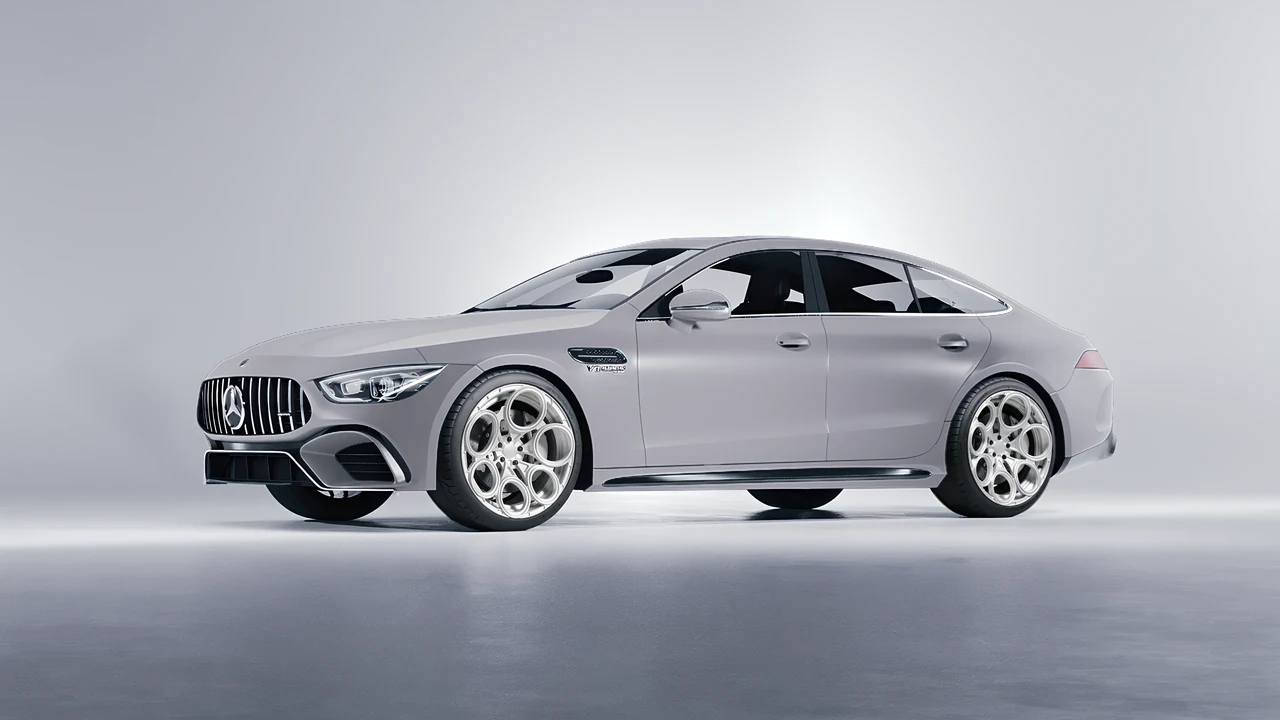 Mercedes-Benz AMG GT 63 2023 on RDB LA Revolver forged wheels, front three-quarter view