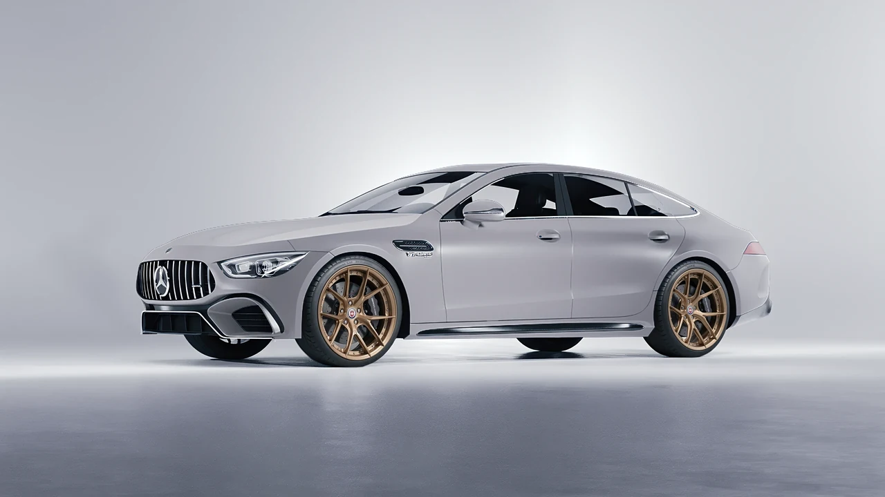 Mercedes-Benz AMG GT 63 2023 on HRE Performance Wheels S101SC forged wheels, front three-quarter view